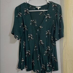 Lucky Brand Forest Green Patterned Blouse